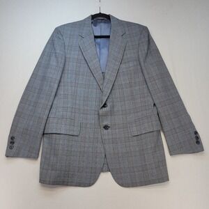 Hart Schaffner & Marx Blazer Mens 42 Blue Plaid Vintage Two Button Sport Coat